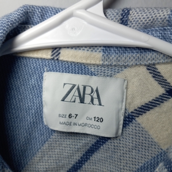 Sz 6-7 Zara Boys Flannel Shrit Blue Plaid Longsleeve Button Down Top - Picture 2 of 10